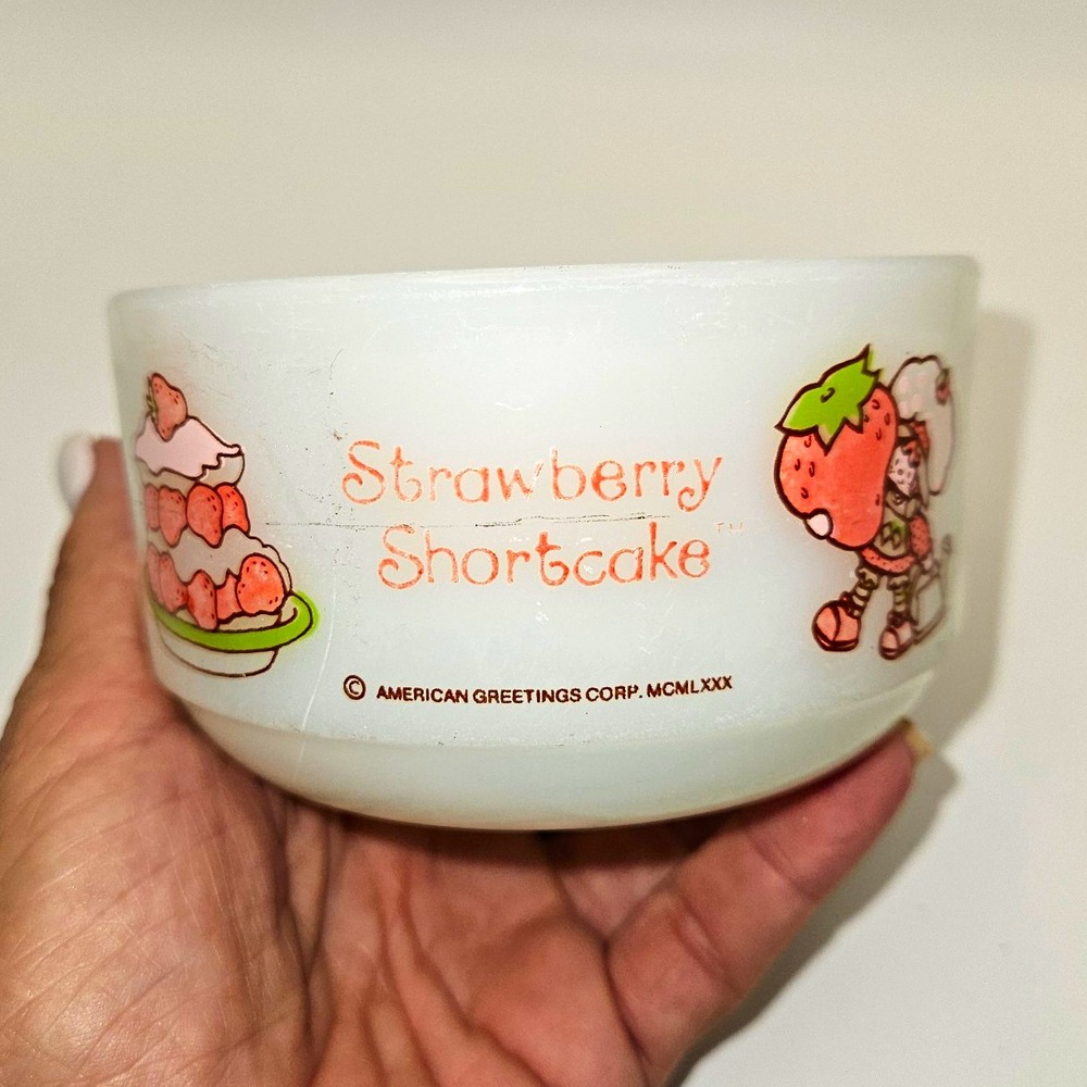 Fire-King Strawberry Shortcake Milk Glass Bowl 5in Oven Safe Vintage 1970s